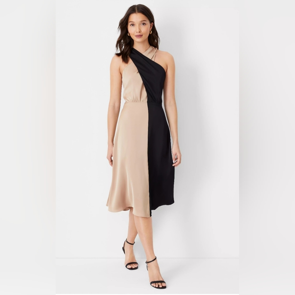 Ann Taylor Elegant Two-Tone Black and Tan Dress